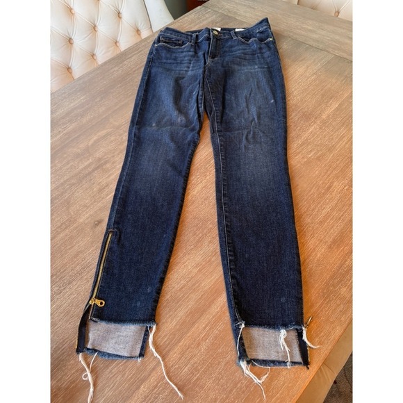 FRAME Le Skinny de Jeanne Jeans Zip Hem Distressed Denim Blue Size 30 - Picture 3 of 8